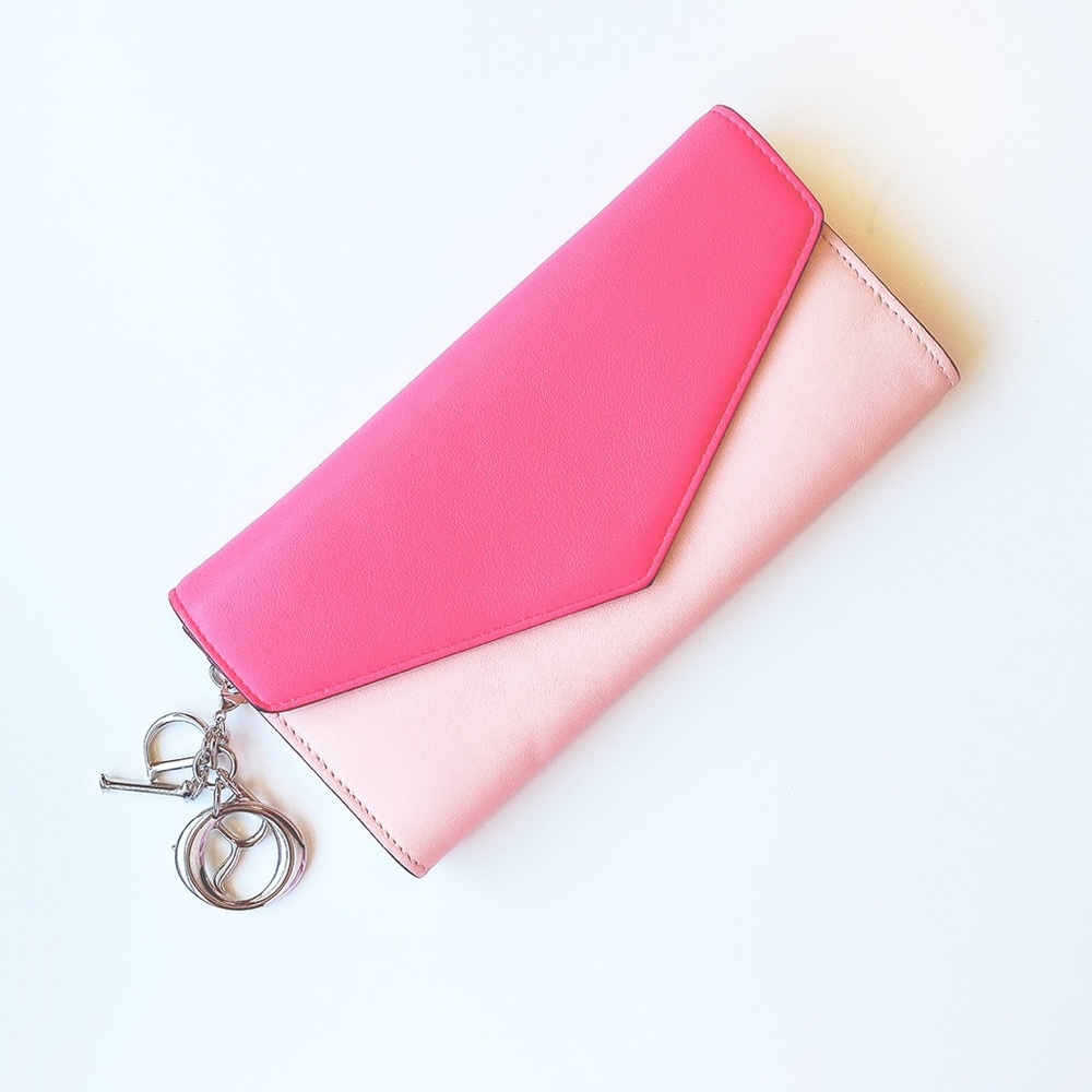 VHTF VINTAGE DIOR COLOR BLOCK CHARM CONTINENTAL LONG WALLET LEATHER ROSE PINK